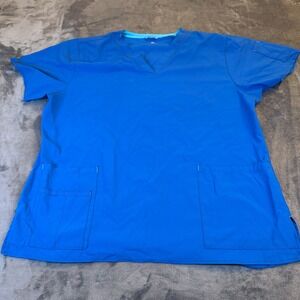 Carhartt Royal Blue V Neck Scrub Top Short Sleeve Pockets Womens Size 2X